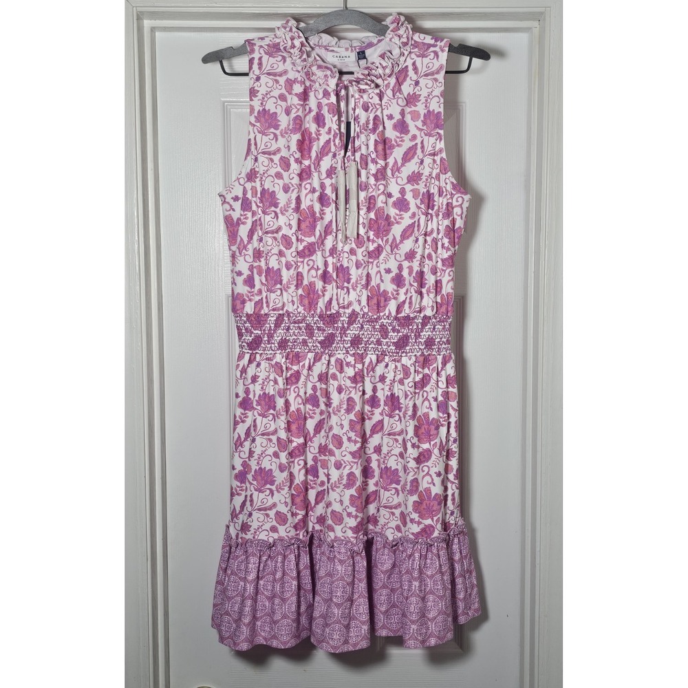 Cabana Life Cover Luxe‎ Smocked Waist Dress Size Large Pink White Sleeveless